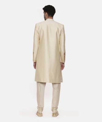 Gold Beige Silk Sherwani 5