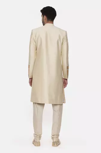Gold Beige Silk Sherwani