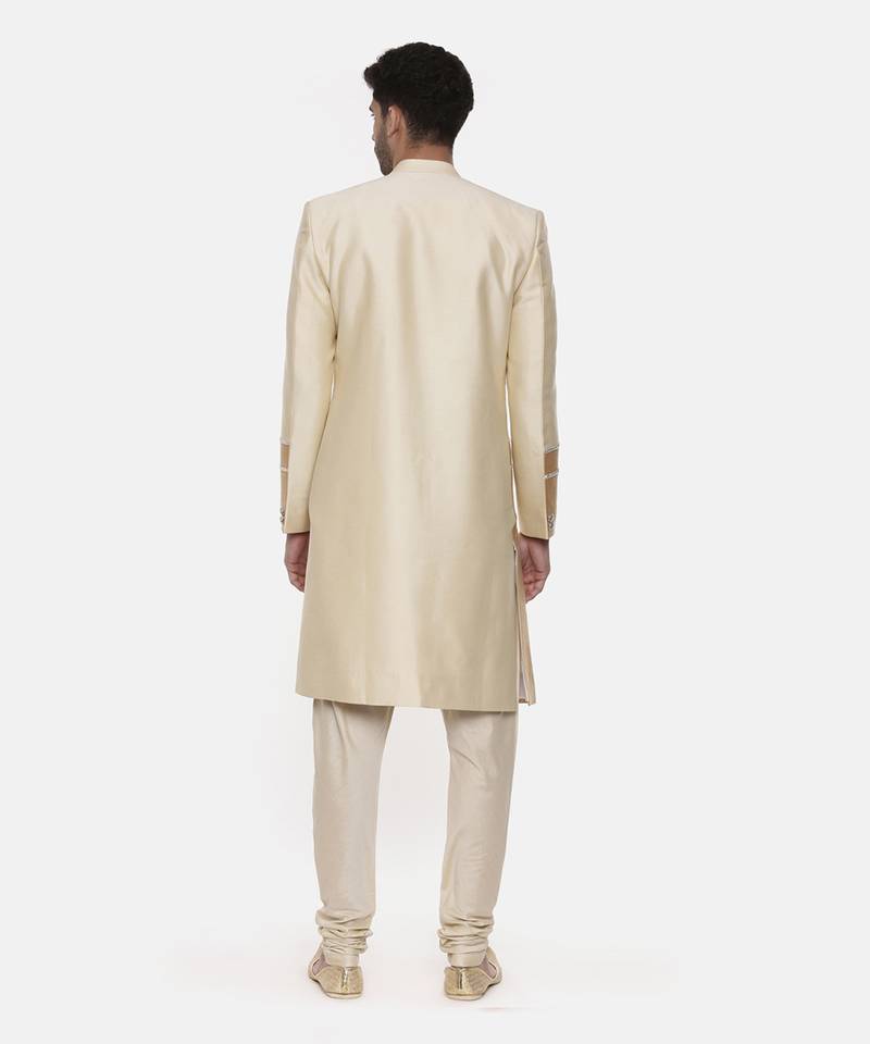 Gold Beige Silk Sherwani