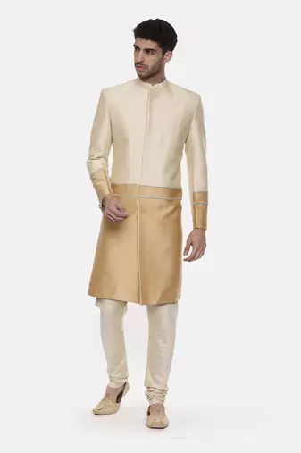Gold Beige Silk Sherwani