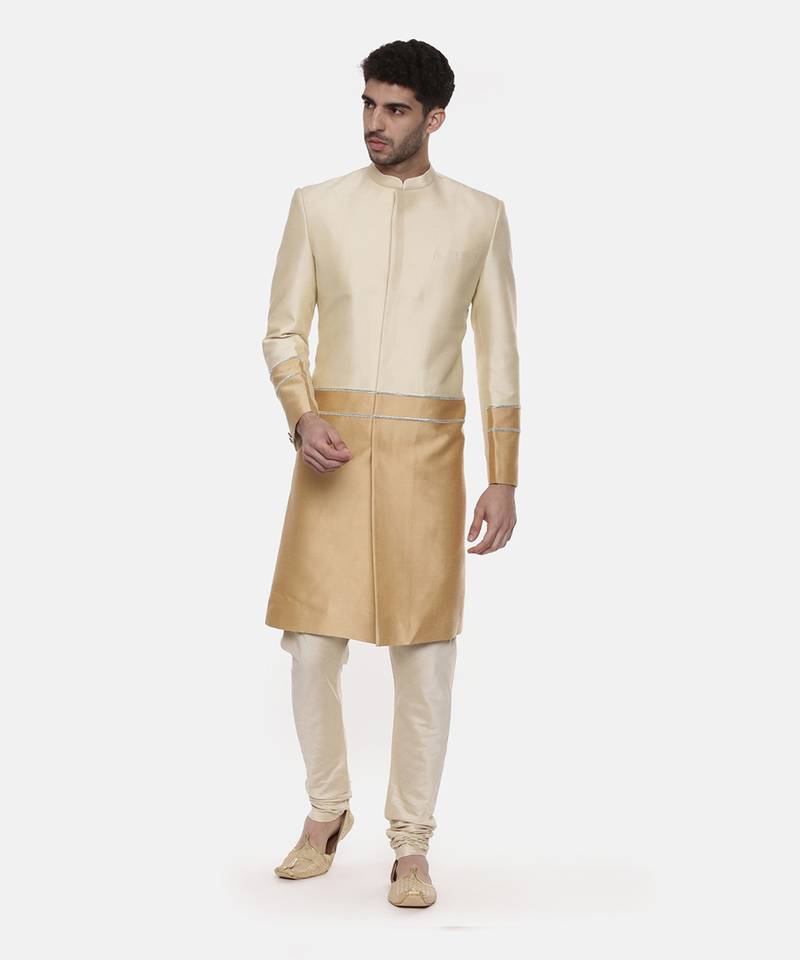 Gold Beige Silk Sherwani