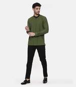 green malai cotton short kurta with contrast black collar. pair with denims or linen pants.