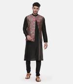 Rust Pink Printed Open Silk Jacket