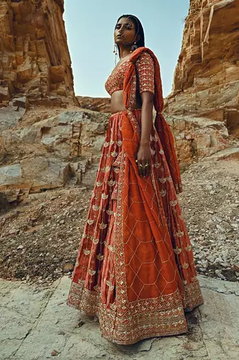 Rust Full Kali Velvet Lehenga