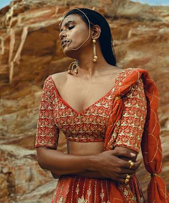 Rust Full Kali Velvet Lehenga 6