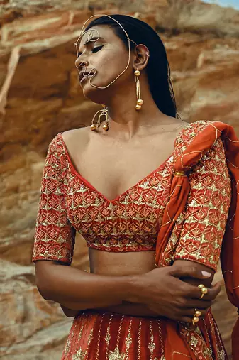 Rust Full Kali Velvet Lehenga