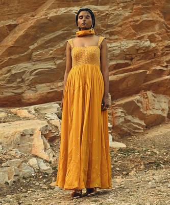 Mango Yellow Half Kali Chitta Anarkali 6