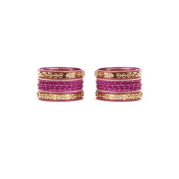 Traditional Bangle Set With Golden Dotted Bangles By Purple 3