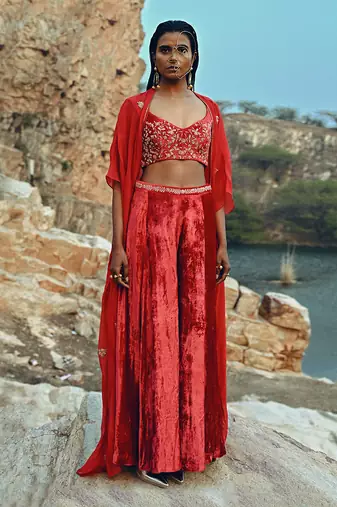 Red Velvet Palazzo Set