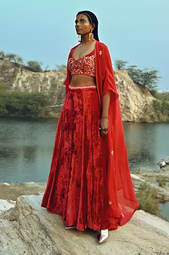 Red Velvet Palazzo Set