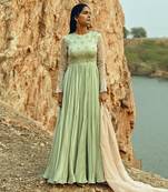 Mint Blue-Ivory Sleeves Anarkali
