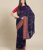 Navy blue embroidered georgette saree with blouse
