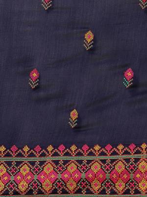Navy blue embroidered georgette saree with blouse 3
