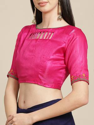 Navy blue embroidered georgette saree with blouse 5