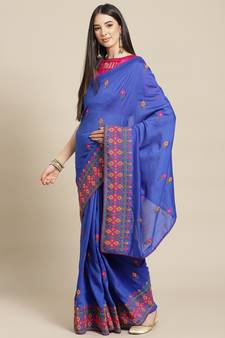 Blue embroidered georgette saree with blouse