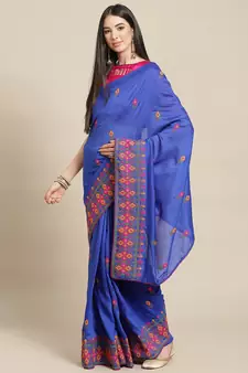 Blue embroidered georgette saree with blouse