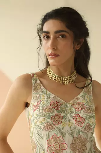 Offwhite Heavy Jaal Kurti Sharara With Border Dupatta