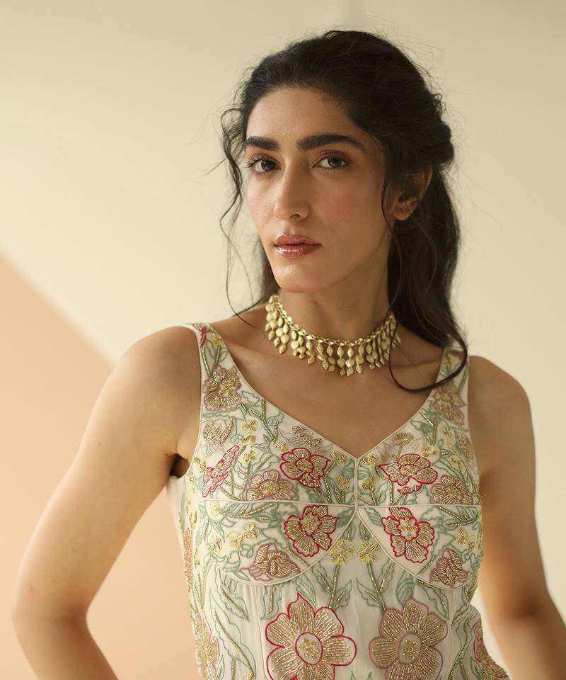 Offwhite Heavy Jaal Kurti Sharara With Border Dupatta