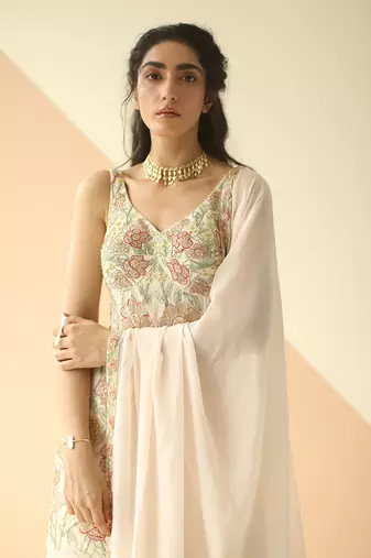 Offwhite Heavy Jaal Kurti Sharara With Border Dupatta