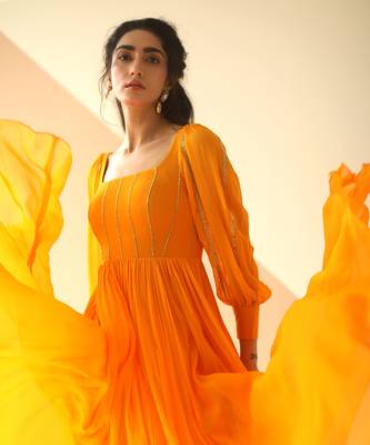 Mango Yellow Line Anarkali With Dupatta 5