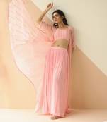 Baby Pink Step Line Blouse Sharara With Line Organza Jacket