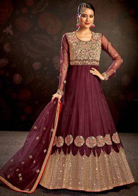 Maroon embroidered net salwar 1