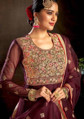 Maroon embroidered net salwar 2