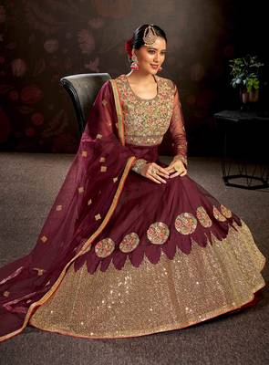 Maroon embroidered net salwar 3