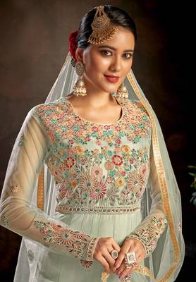 Light-sea-green embroidered net salwar 2