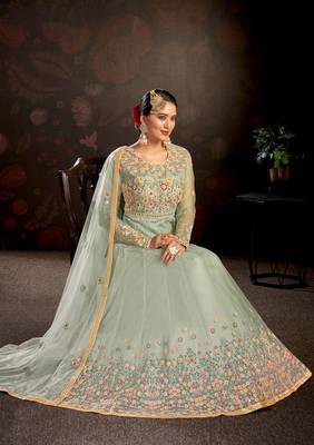 Light-sea-green embroidered net salwar 3