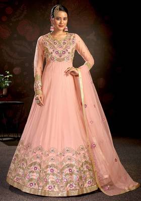 Light-pink embroidered net salwar 1