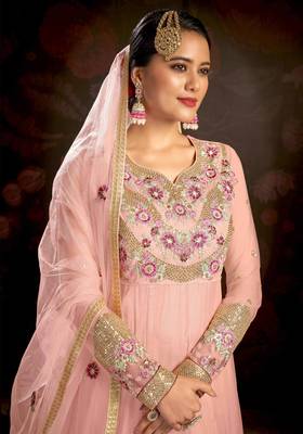 Light-pink embroidered net salwar 2