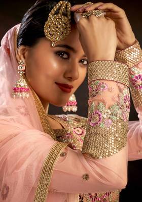 Light-pink embroidered net salwar 4