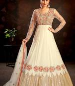 Cream embroidered net salwar