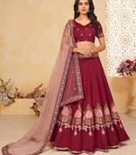 Maroon embroidered silk semi stitched lehenga