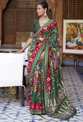 Green printed silk saree with blouse 1