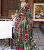 Green printed silk saree with blouse