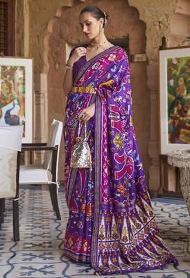 Violet printed silk saree with blouse 1