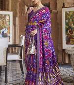 Violet printed silk saree with blouse