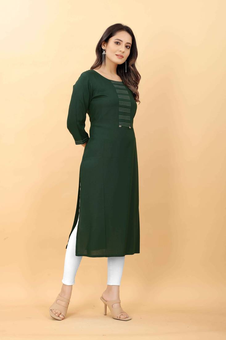 Dark-green plain viscose party-wear-kurtis