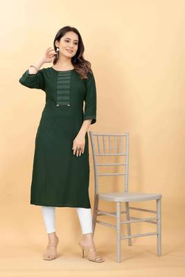 Dark-green plain viscose party-wear-kurtis 1