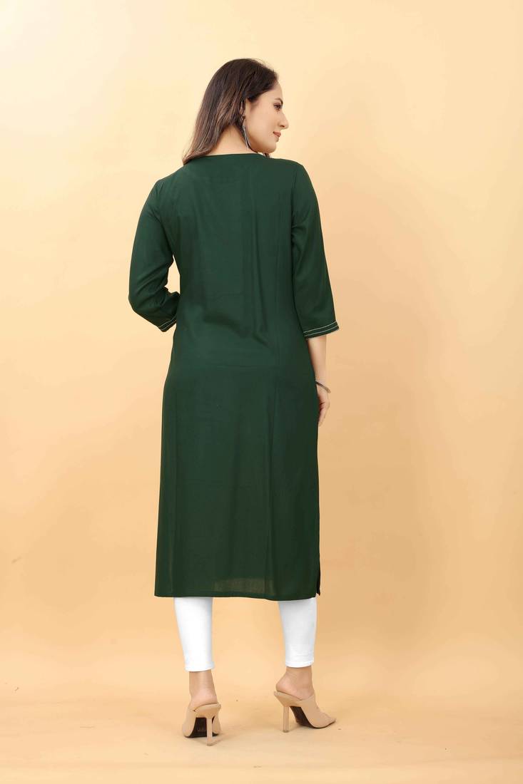 Dark-green plain viscose party-wear-kurtis