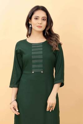 Dark-green plain viscose party-wear-kurtis 5