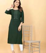 Dark-green plain viscose party-wear-kurtis