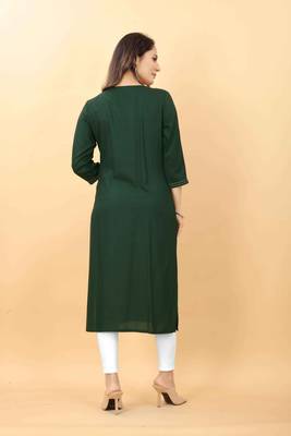 Dark-green plain viscose party-wear-kurtis 3