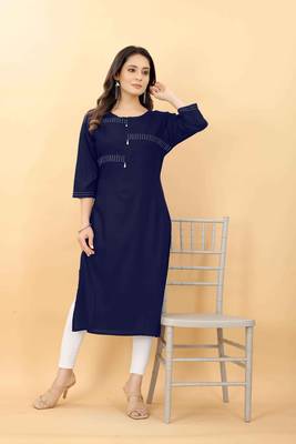 Navy-blue plain viscose party-wear-kurtis 1