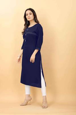 Navy-blue plain viscose party-wear-kurtis 2