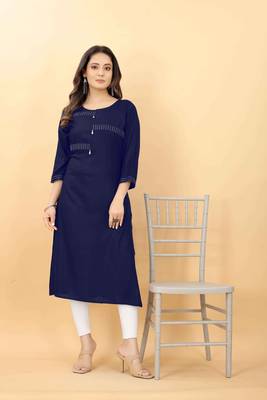 Navy-blue plain viscose party-wear-kurtis 4