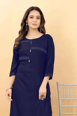 Navy-blue plain viscose party-wear-kurtis 5