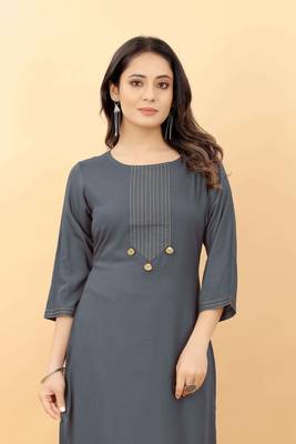 Grey plain viscose party-wear-kurtis 5
